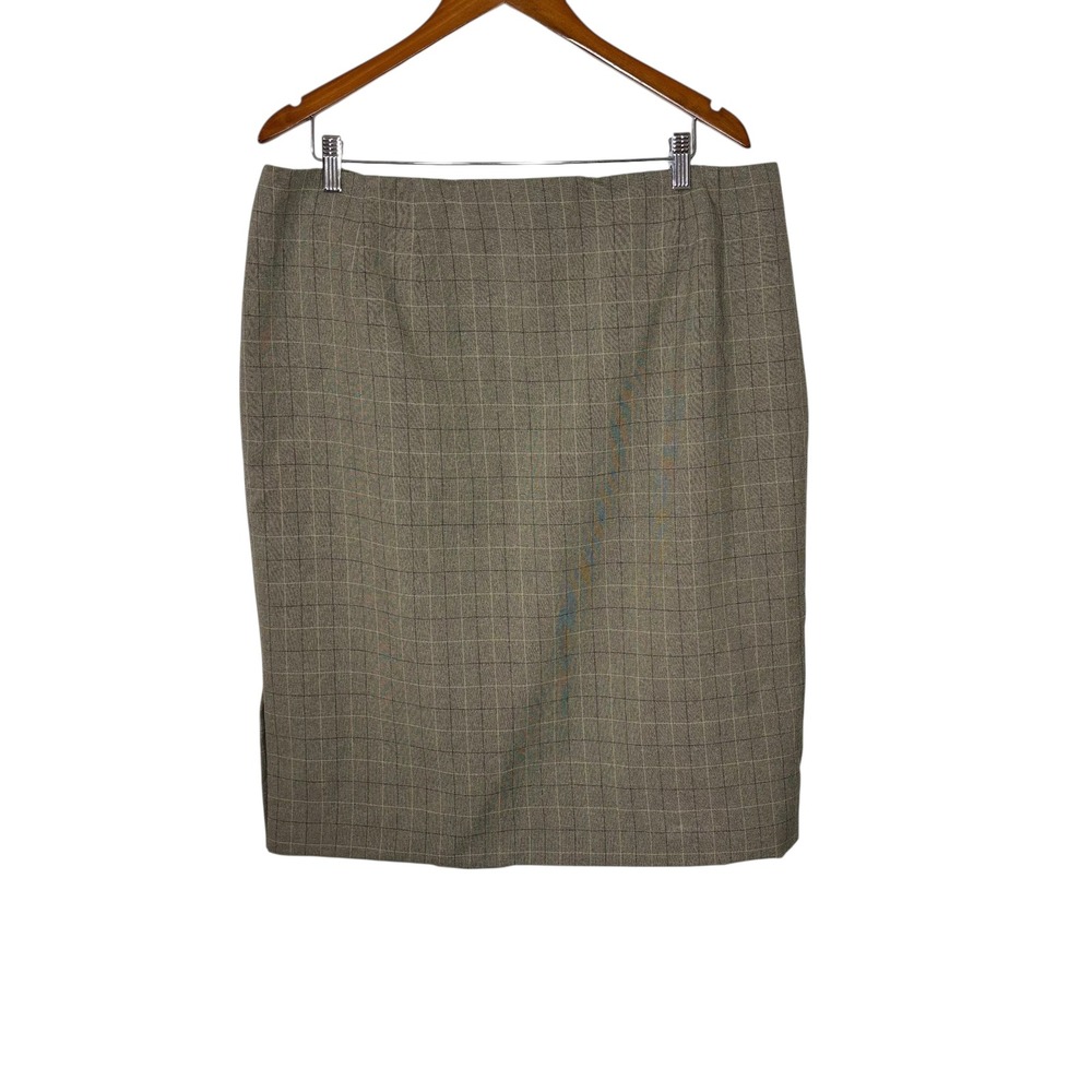 Dressbarn Plaid Pencil Skirt Women 20W Elastic Waist Knee Length Side Slit